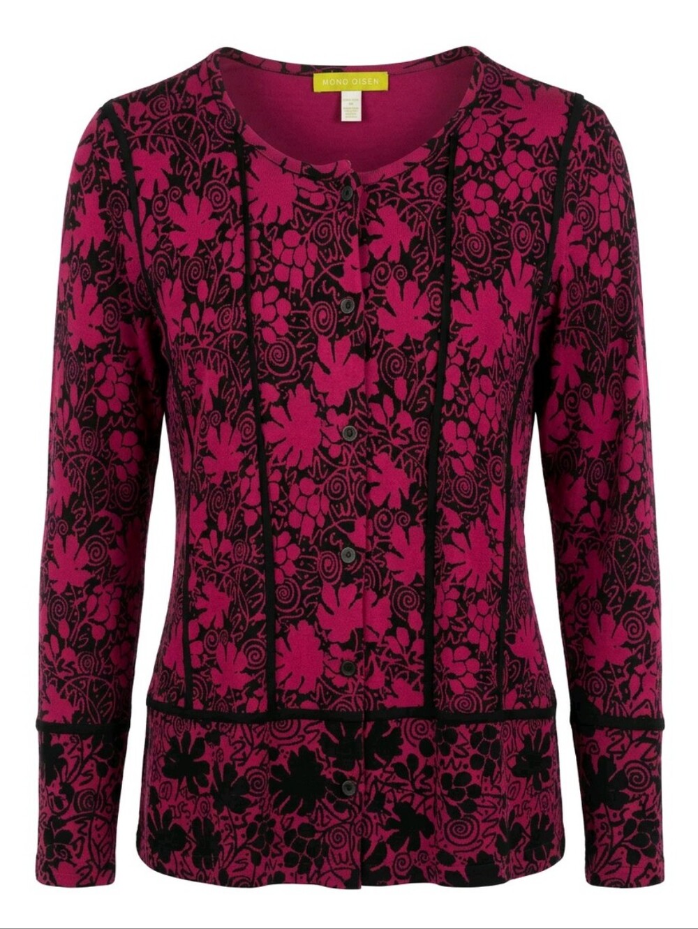 Sigrid Olsen Cranberry & Black Floral Knit Button front Cardigan  PM